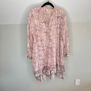 Magnolia Pearl Pink Paisley Midi Sundress Flowy Button Closure Long Sleeve